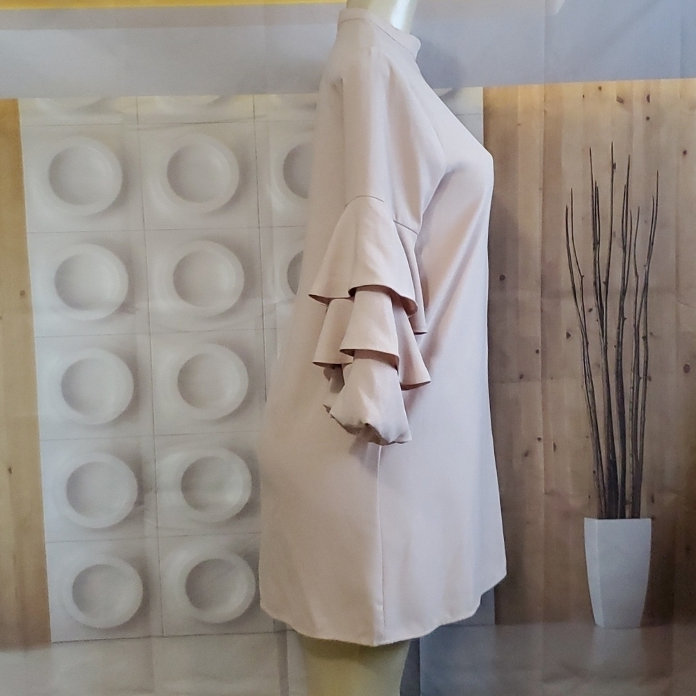 Zara Tan color ruffle sleeve mini dress Size M - Picture 4 of 8